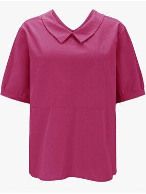 Women Cotton Lightweight Short Sleeve Peter Pan Collar Blouse Business Size XL